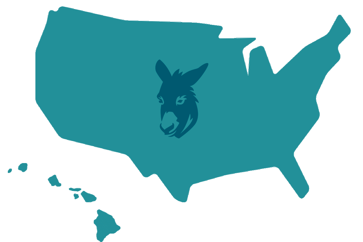 Donkey logo winking on map of US